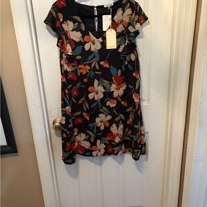 JODIFL Black Dress with Red and Cream Floral Design